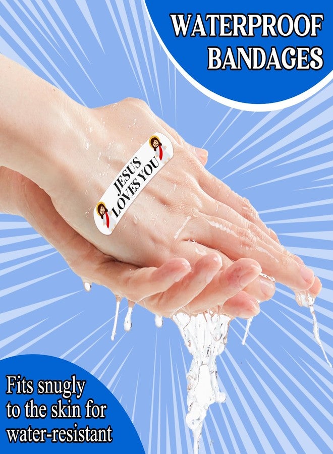AKAIXI 60pcs Jesus Bandages, 2.83x0.75in Jesus Loves You Waterproof PE Adhesive Bandage for Minor Wound Care, Comfortable Hypoallergenic Bandages, Sunday School Supplies for Family Women Men, Latex Free - Image 3